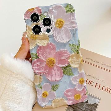 Etui z TPU do iPhone 15 Pro Max z falistymi krawędziami - Kwiaty