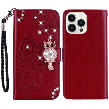 iPhone 15 Pro Etui na Portfel Kryształ Sowa - Czerwień