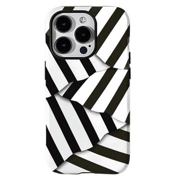 iPhone 15 Pro Odpinane etui hybrydowe 2 w 1 w paski - czarno-białe