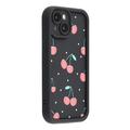 Stylowe, wstrząsoodporne etui TPU iPhone 15 z podniesionymi krawędziami - czarny / Czereśnie