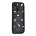 Stylowe, wstrząsoodporne etui TPU iPhone 15 z podniesionymi krawędziami - czarne / kokarda w kropki