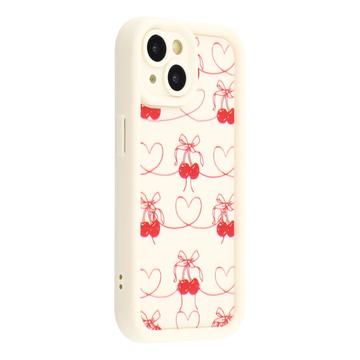 Stylowe, wstrząsoodporne etui TPU iPhone 15 z podniesionymi krawędziami - biały / Wiśnie z kokardką