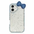 Etui epoksydowe iPhone 16 z kokardą i dżetami - niebieskie