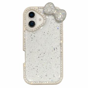 Etui epoksydowe iPhone 16 z kokardą i dżetami