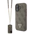 iPhone 16 Guess 4G Strass Triangle Metal Logo Etui z Crossbody Ramię - Brąz
