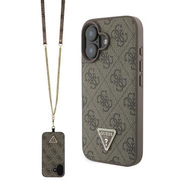 iPhone 16 Guess 4G Strass Triangle Metal Logo Etui z Crossbody Ramię - Brąz