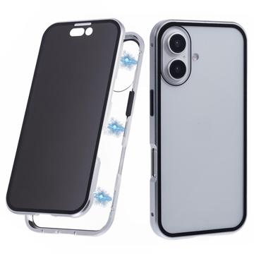 iPhone 16 Magnetyczne Etui z Hartowanym Szkłem - Prywatyzująca - Srebrny