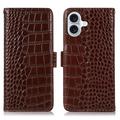 iPhone 16 Plus Skórzane Etui z Portfelem Crocodile z RFID