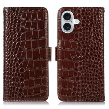 iPhone 16 Plus Skórzane Etui z Portfelem Crocodile z RFID