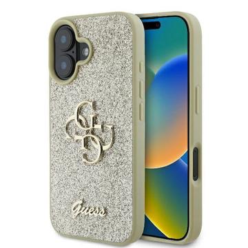 iPhone 16 Plus Etui Guess Fixed Glitter 4G Metal Logo - Złoto