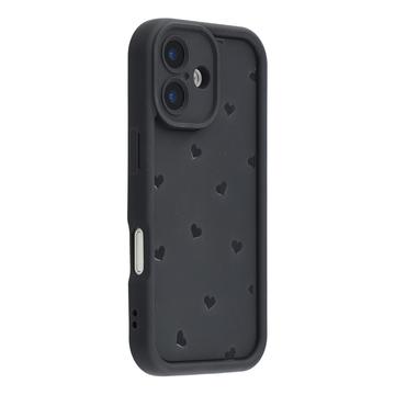 Wstrząsoodporne etui TPU iPhone 16 Plus z wzorem serca i podniesionymi krawędziami - czarne