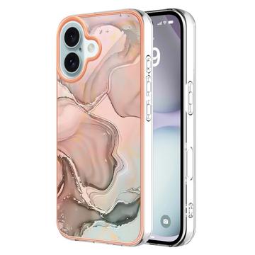 iPhone 16 Plus Galwanizowane Etui IMD z TPU z Deseniem Marmuru - Róż
