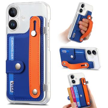 Plastikowe etui CY1 na iPhone\'a 16 Plus - miejsce na kartę, pasek na rękę, podpórka - ciemnoniebieskie