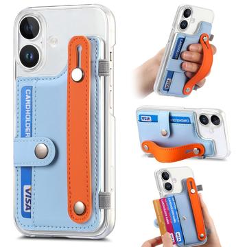 Plastikowe etui CY1 na iPhone\'a 16 Plus - miejsce na kartę, pasek na rękę, podpórka - Błękitny