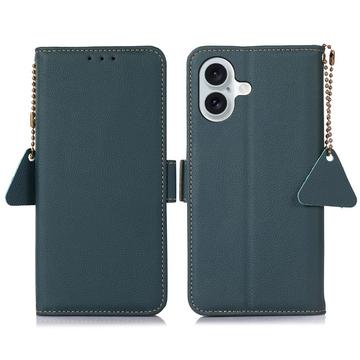iPhone 16 Plus Skórzane Etui z Portfelem z RFID - Zieleń