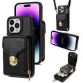 Uniwersalne etui iPhone 16 Pro z portfelem i paskiem - czarne