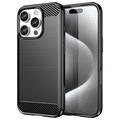 Szczotkowane Etui z TPU do iPhone 16 Pro - Włókno Węglowe - Czarne
