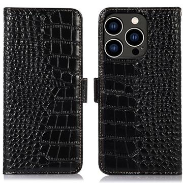 iPhone 16 Pro Skórzane Etui z Portfelem Crocodile z RFID