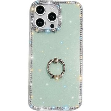 iPhone 16 Pro CrystalGlow Hybrydowe etui z uchwytem na pierścień - Zielony