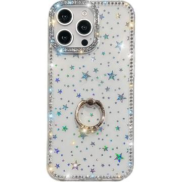 iPhone 16 Pro CrystalGlow Hybrydowe etui z uchwytem na pierścionek - Gwiazdy / Przezroczyste