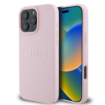 iPhone 16 Pro Guess Grained Classic Logo Obudowa hybrydowa - kompatybilny z MagSafe - Róż