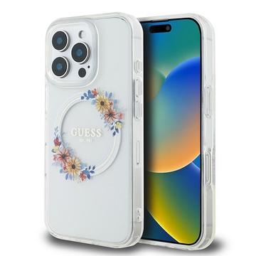 iPhone 16 Pro Guess IML Flowers Wreath etui - kompatybilny z MagSafe - Transparentny