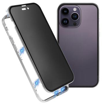 iPhone 16 Pro Magnetyczne Etui z Hartowanym Szkłem - Prywatyzująca - Srebrny
