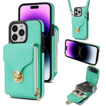 Uniwersalne etui  iPhone 16 Pro Max z portfelem i paskiem - miętowe