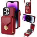 Uniwersalne etui iPhone 16 Pro Max z portfelem i paskiem - czerwone