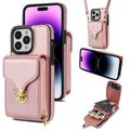 Uniwersalne etui iPhone 16 Pro Max z portfelem i paskiem - różowe złoto