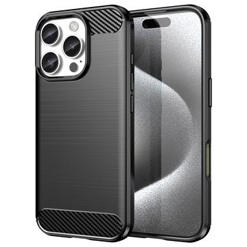 iPhone 16 Pro Max Szczotkowane Etui z TPU - Włókno Węglowe - Czarne