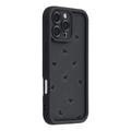 Wstrząsoodporne etui TPU iPhone 16 Pro Max z wzorem serca i podniesionymi krawędziami - czarne