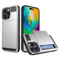 iPhone 16 Pro Max Etui Hybrydowe z Uchwytem na Kartę - Srebrny