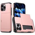 iPhone 16 Pro Max Hybrydowe Etui z Wysuwaną Kieszenią na Kartę - Różowe Złoto