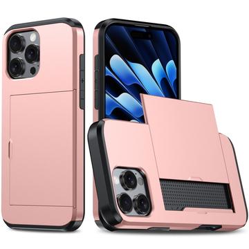 iPhone 16 Pro Max Hybrydowe Etui z Wysuwaną Kieszenią na Kartę - Różowe Złoto