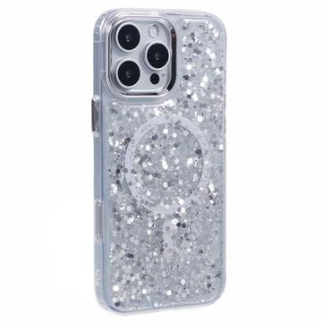 iPhone 16 Pro Max Etui epoksydowe z brokatem i cekinami kompatybilne z MagSafe - białe
