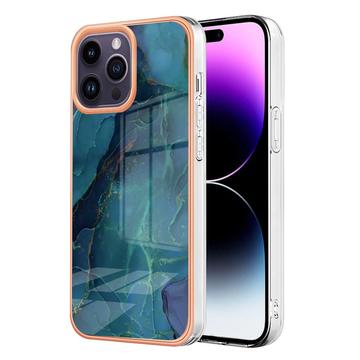 iPhone 16 Pro Max Galwanizowane Etui IMD z TPU z Deseniem Marmuru - Zieleń