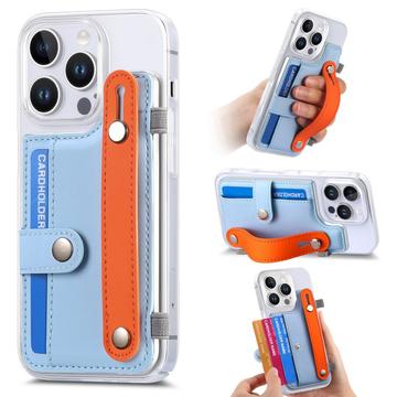 Plastikowe etui CY1 na iPhone 16 Pro Max - miejsce na kartę, pasek na rękę, podpórka - Błękitny