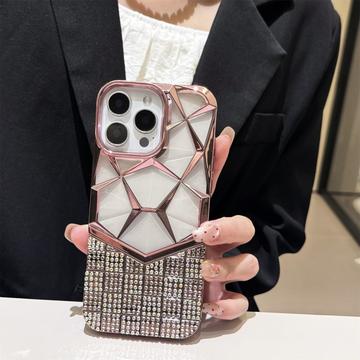 Etui iPhone 16 Pro Max z geometrycznym diamentowym wzorem - różowe