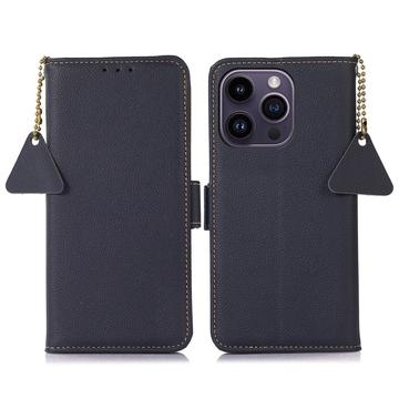 iPhone 16 Pro Max Skórzane Etui z Portfelem z RFID - Błękit
