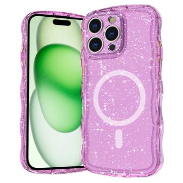 Etui MagSafe iPhone 16 Pro Max Wave-Edge Laser Glitter - półprzezroczysty różowy