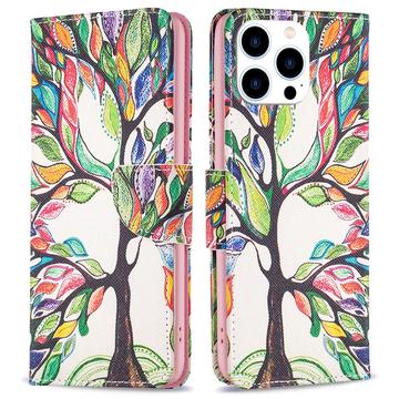 iPhone 16 Pro Max Etui z Portfelem z Serii Wonder - Kolorowe Drzewo