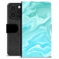 Etui Portfel Premium - iPhone 16 Pro - Błękitny Marmur