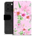 Etui Portfel Premium - iPhone 16 Pro - Kwiaty Akwarelowe