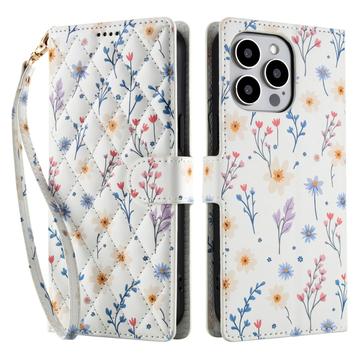 iPhone 16 Pro Etui na portfel z rombowym wzorem kwiatowym - Kolorowe kwiaty