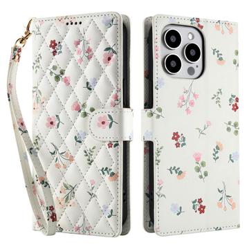 iPhone 16 Pro Etui na portfel z rombowym wzorem kwiatowym - Róże
