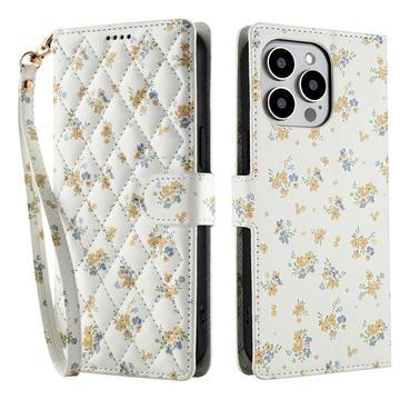 iPhone 16 Pro Etui na portfel z rombowym wzorem kwiatowym - Żółte kwiaty