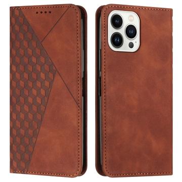 iPhone 16 Pro Etui portfelowe z wzorem rombów z magnetycznym zamknięciem - brązowy