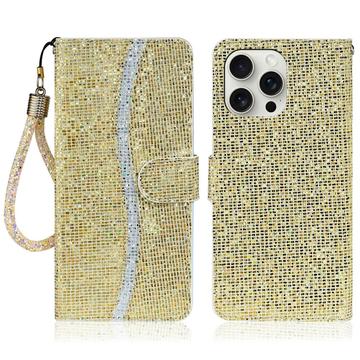 iPhone 16 Pro Stylowe, brokatowe etui z portfelem - złote