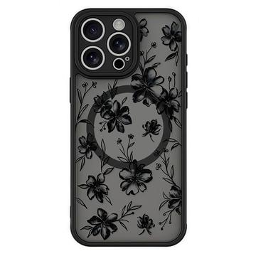 iPhone 16 Pro Stylowe magnetyczne etui ochronne - Atramentowe kwiaty